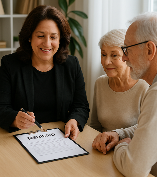 Amy Dow Elder Law attorney helping senior couple apply for Medicaid benefits in Florida