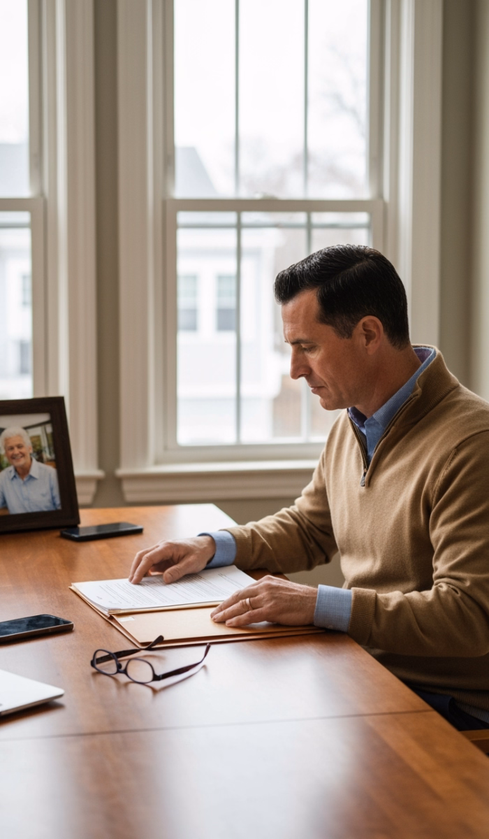 Son in Maine reviewing Florida health care directive and power of attorney planning for a parent living in Florida