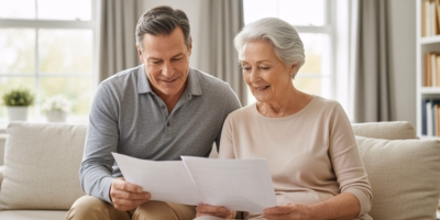 Adult child helping an older parent review estate planning before a move to Florida