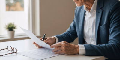 Mature adult reviewing trust and estate planning documents before moving to Florida
